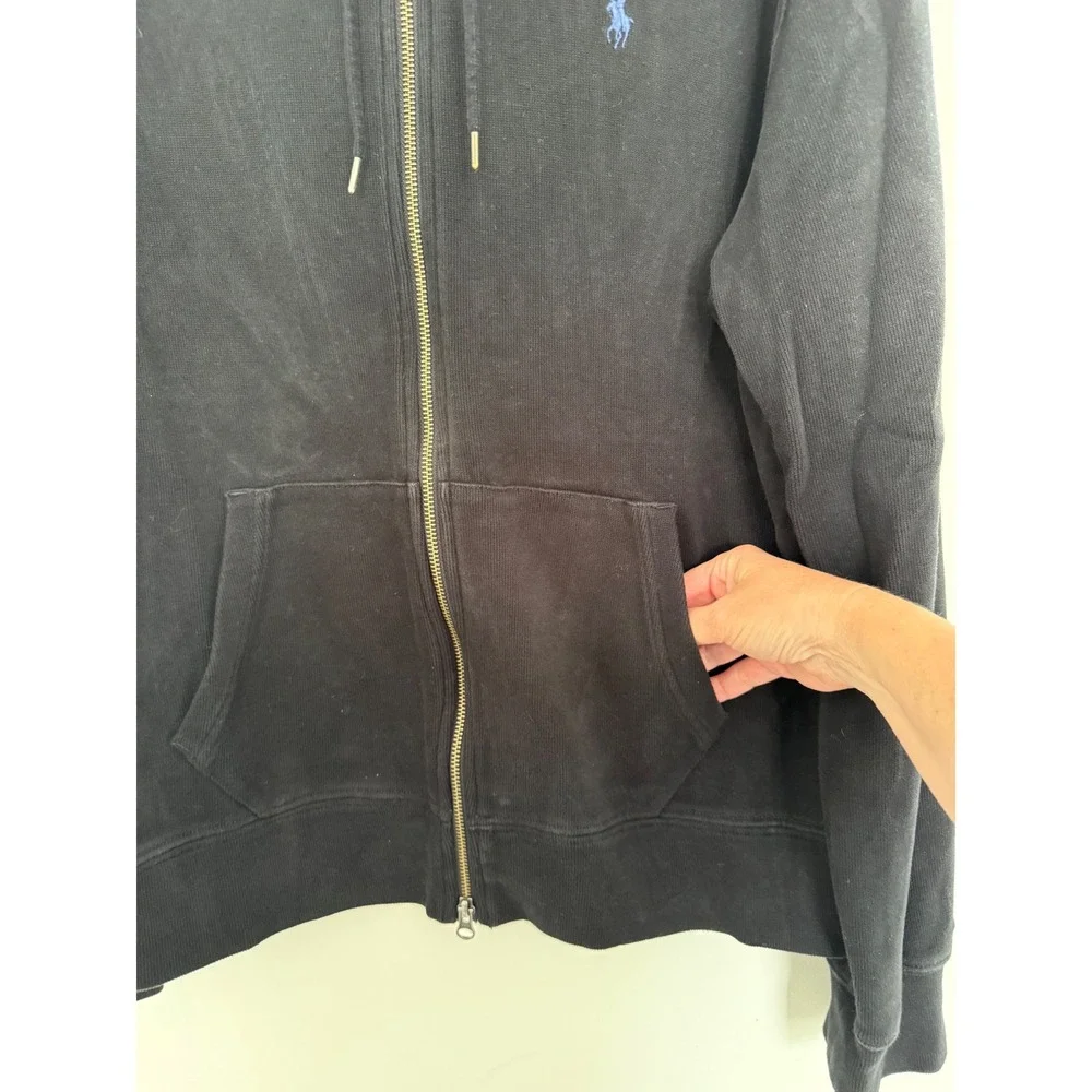 Vintage Y2K Polo Ralph Lauren Full Zip Hoodie Jacket XL Black Blue Pony‎ Logo